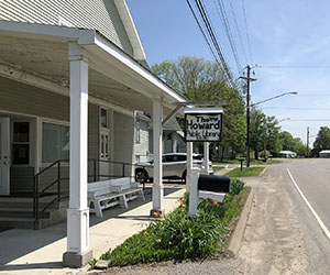 Outside the howard public library facing down the road 