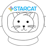 Starcat logo cat in a spacesuit helmet